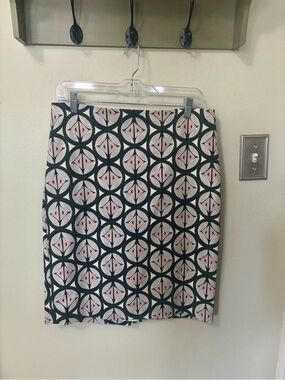 Ann Taylor Pink, Green, and White Geometric Pencil Skirt-Size 10